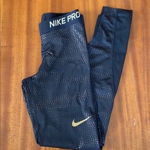 Nike pro running pants with gold dots
